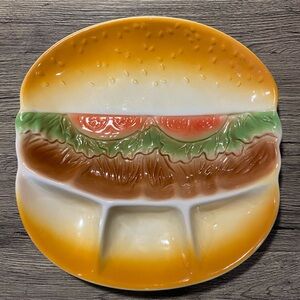 Ceramic Burger Design Divided Plate - Orange and Green